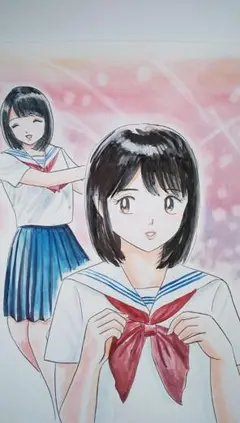手描きイラスト、制服のアイドル