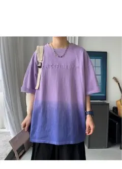 新品 Tシャツ メンズ 夏服 半袖 五分袖 グラデーション ゆったり Lサイズ