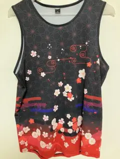 桜と狐デザイン タンクトップ XL