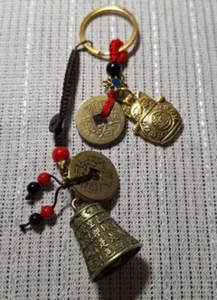 レトロ 真鍮 招き猫 神癒 鈴 お守り キーホルダー