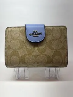 COACH二つ折り財布C0082シグネチャー 新品 カーキ×マーブルブルー