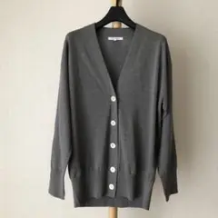 極美品 23区 シルクコットン ベーシック カーディガン グレー系 Vネック