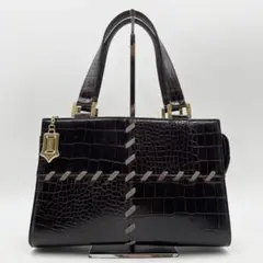 ✨美品✨イヴサンローラン クロコ型押し ハンドバッグ ブラウン レザー YSL