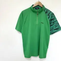 LL大きいサイズ【スポルディング】半袖ハーフジップシャツ　緑グリーン　ゴルフ