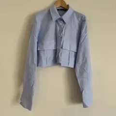 【美品】ZARA 水色 クロップドシャツ Sサイズ 冷房対策