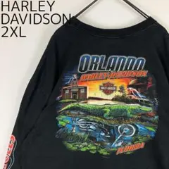 ハーレーダビッドソン 2XL ロンT Tシャツ プリント 黒ブラック フロリダ