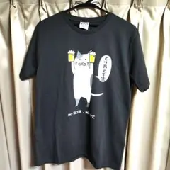 【一番人気】〘おもしろシリーズ〙猫のビール半袖Ｔシャツ Mサイズ ブラック