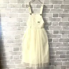 デニム×チュール　ジャンスカ　オフホワイト　キュート　レイヤード