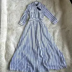 未使用タグ付　バナナパブリック　ストライプフレアーシャツワンピース　白×黒