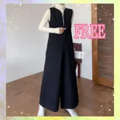 新品☆ロング丈☆オールインワン☆ブラック☆FREESIZE☆