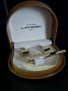 LANCEL ネクタイピンセット ゴールド/ブラック ケース付き