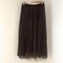 プリーツロングスカート　フレア ウエストゴム 　こげ茶【M】