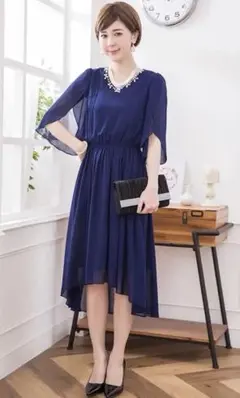 大人気✨お呼ばれワンピース❤️二の腕カバーで細見え！結婚式や謝恩会、同窓会に！