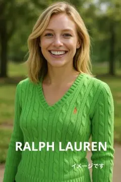 RALPH LAURENラルフローレン綿ニット緑Sビッグポニートラッドカジュアル