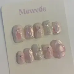 現品ネイルチップ ニュアンスリボン ピンク キラキラ