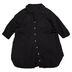 【訳あり良品】黒 半袖 シャツワンピース オーバーシャツ M