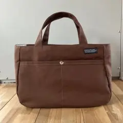 帆布トートバッグ ハンドメイド ブラウン 茶色 外ポケット付き 大きめ