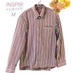 INSPIRE インスパイア/シャツ レディースM 長袖ストライプ 赤 美品✨