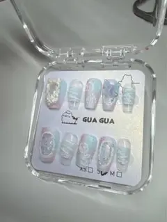 ネイルチップ ハンドメイド チークネイル 水色