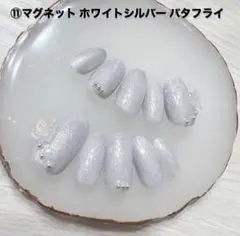 ⑪ネイルチップ ハンドメイド マグネット ホワイトシルバー キャッツアイ