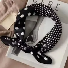 人気スカーフ　SALE バンダナ・スカーフ 黒と白のドットとペイズリー　ドット