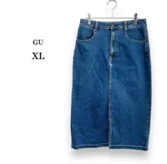 【GU】ジーユー　デニムフロントスリットミディスカート　綿　ブルー　XL