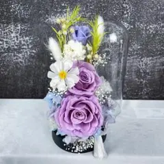 ☆上品な紫バラと白菊のプリザーブド仏花セット♪お供え☆クリアドーム付き