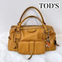 TOD'S ボストンバック 本革 ライトブラウン チャーム付き