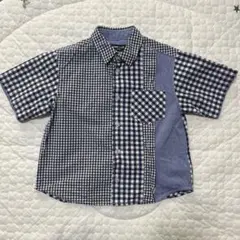 【COMME CA ISM】シャツ　半袖　チェック　紺色　青　ブルー