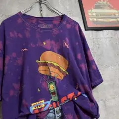 US古着/L スポンジボブ プランクトン ハンバーガー タイダイ 半袖Tシャツ