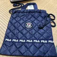 FILA キルティング巾着バッグ 27×31cm ネイビー