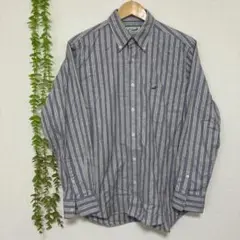 Crocodile クロコダイル【L】ストライプシャツ 綿100% グレー系