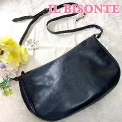 【ILBISONTE】ハーフムーン レザー ショルダーバッグ ブラック