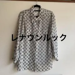ミセス　おしゃれなブラウス　幾何学模様 長袖シャツ ホワイト・ブラック