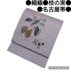 【名古屋帯】縮緬 枝の実模様 アンティーク