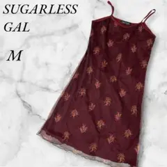 SUGARLLESS　キャミワンピ　ミニ丈　花柄　チュニック　M　バーガンディ