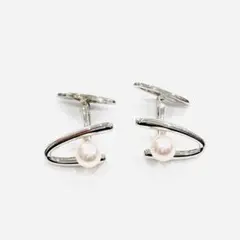 Y508-71　MIKIMOTO ミキモト アコヤ真珠 カフス シルバー