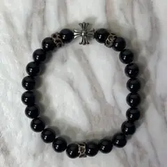 数珠 ブレスレット クロスモチーフ シルバー オニキス 8mm 20.3g
