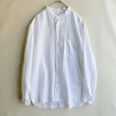 ユニクロ　プレミアムリネンスタンドカラーシャツ　メンズ　M 麻100% ホワイト