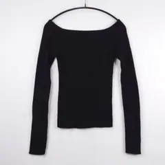 美品☆オフショルダー リブニット 黒【F】肩見せ 細見え シンプル 上品
