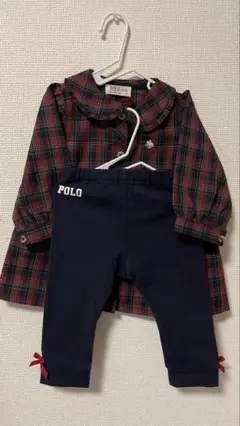 Polo RalphLauren赤ネイビー チェックシャツとパンツセット80cm