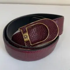 美品 Christian Dior リザード レザーベルト Dバックル ボルドー