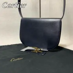 41B43|カルティエ サファイアライン ポシェット 本革 ネイビー
