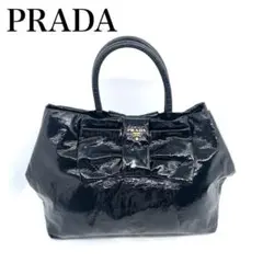 PRADA プラダ リボン ハンドバッグ ブラック エナメルレザー