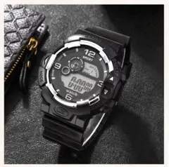 【新品】デジタル腕時計・黒のシリコーンバンドのユニセックススポーツファッション