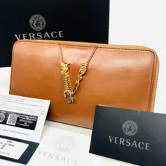 【正規品/付属品完備】VERSACE ヴィルトゥス Vロゴ金具 長財布 ブラウン