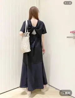 バックオープンフレアワンピース　ローリーズファームブラック