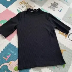 GRL リブ編みフリルネックTシャツ Sサイズ 黒