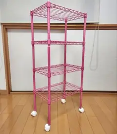 姫系【スチールラック 4段 キャスター付き】Pink(ジョイント５個欠品)