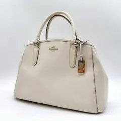 美品 COACH オールレザー ロゴ ハンドバッグ ホワイト系e426